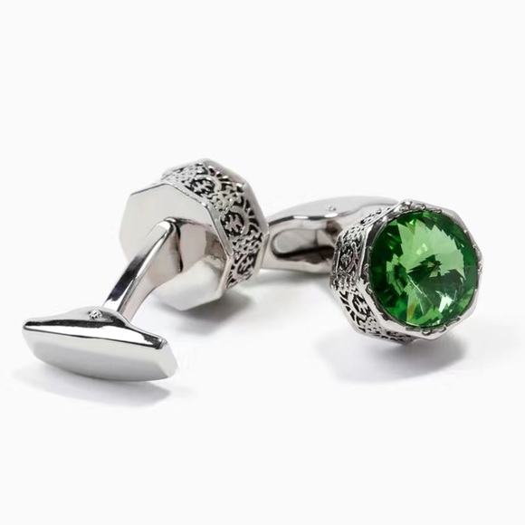 Elegant Green Peridot Silver Hexagon Cufflink - Picture 3 of 17